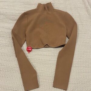 NICHOLAS Tan Mock Neck Long Sleeve Crop Top